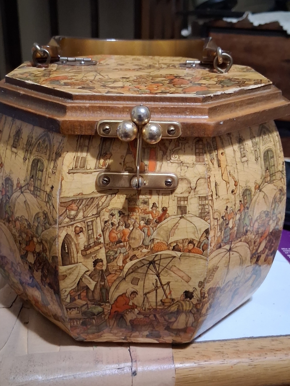 Vintage Anton Pieck Personalized Decoupage Wooden Box Purse